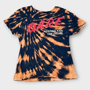 DARE T-Shirt Large L Bleach Tie Dye Acid Wash Reworked Distressed 90s Style